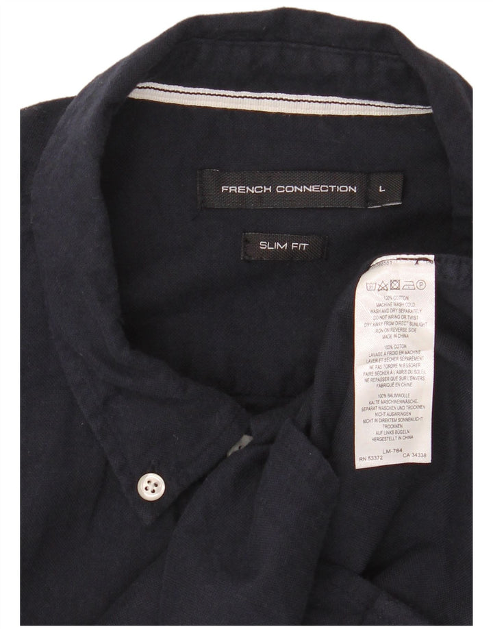FRENCH CONNECTION Herren-Slim-Fit-Hemd, groß, marineblau, Baumwolle