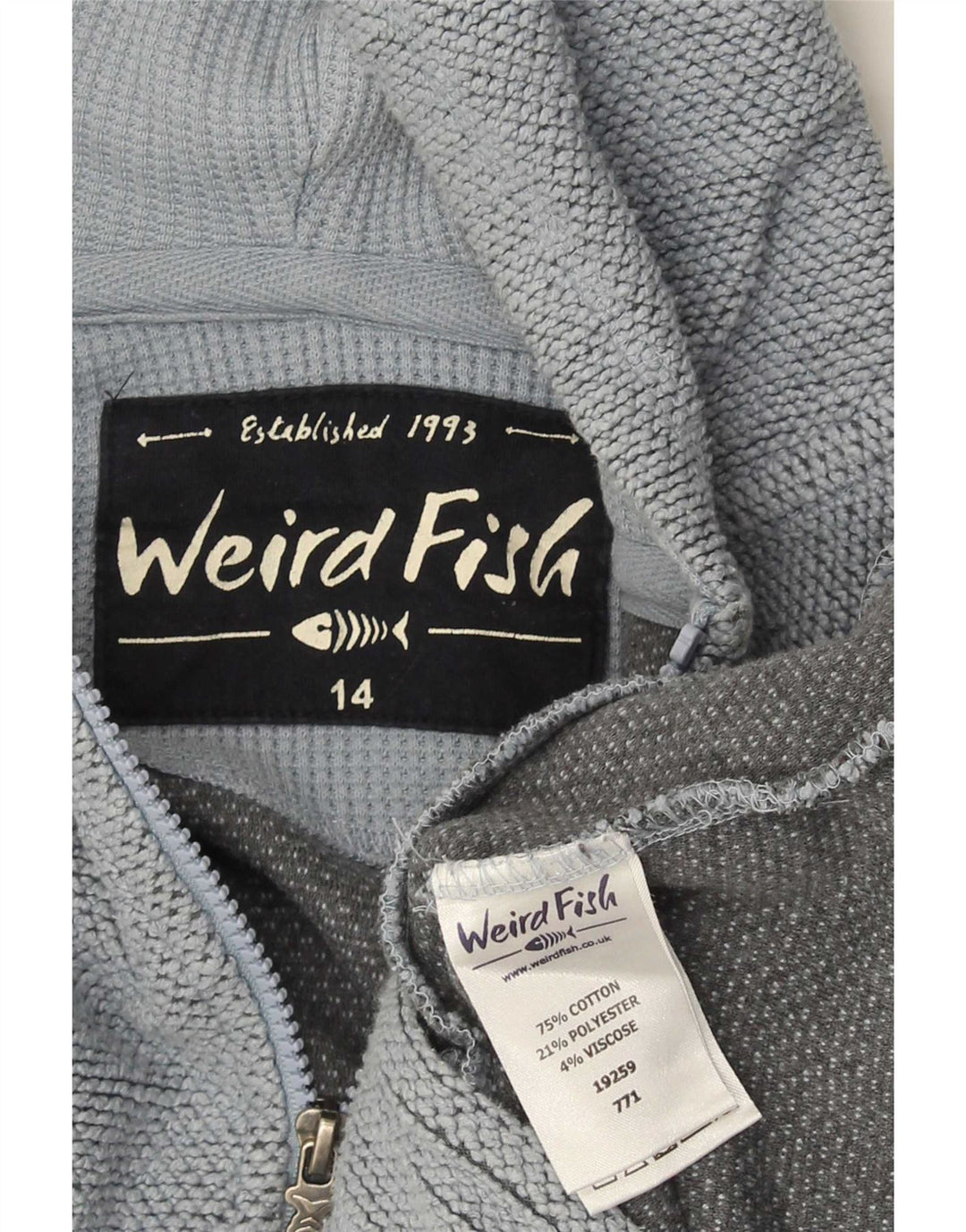 Weird Fish Damen-Kapuzenpullover mit Reißverschluss, UK 14, mittelblaue Baumwolle