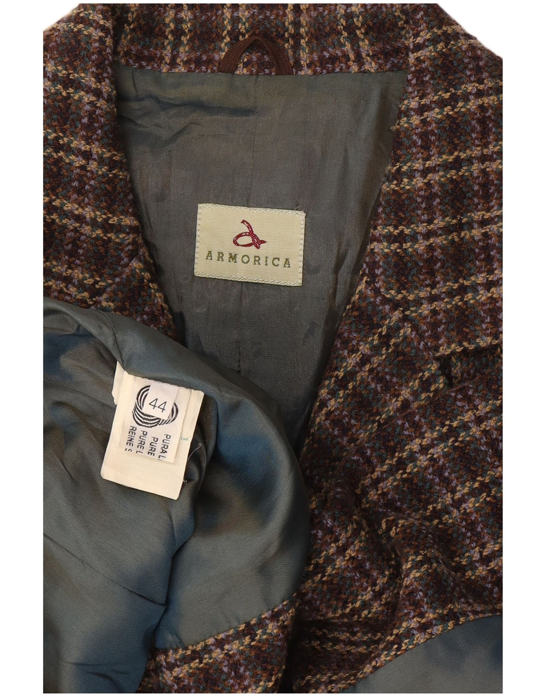 Armorica Damen-Blazerjacke mit 3 Knöpfen, IT 44, mittelbraun karierte Wolle