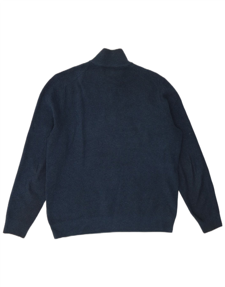 Marks & Spencer Herren-Pullover mit Reißverschluss am Hals, groß, marineblaue Baumwolle