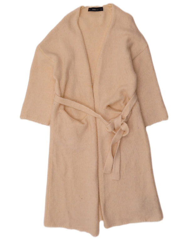 Zara Damen Longline 3/4-Ärmel-Cardigan-Pullover UK 10 Small Beige
