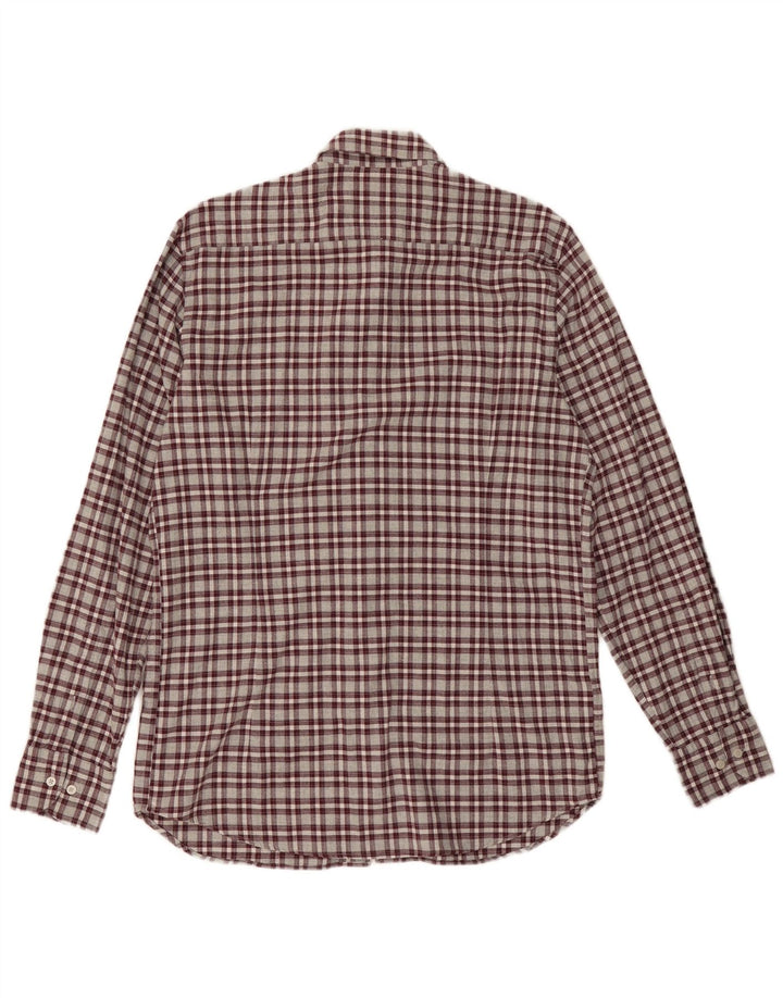 Massimo Dutti Herren-Flanellhemd, mittelgroß, Burgunderrot, kariert, Baumwolle