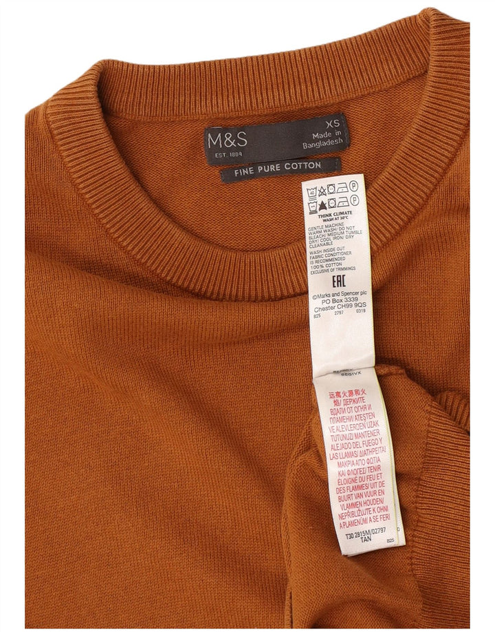 Marks & Spencer Herren-Pullover mit Rundhalsausschnitt, XS, braune Baumwolle