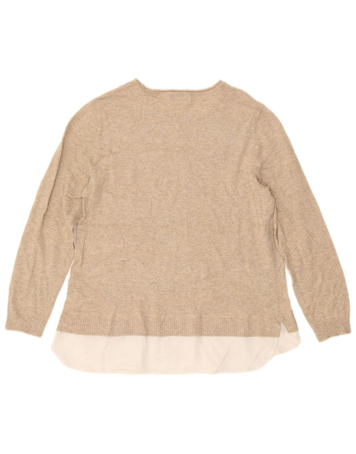 CALVIN KLEIN Womens Boat Neck Jumper Sweater UK 16 Large Beige Polyester