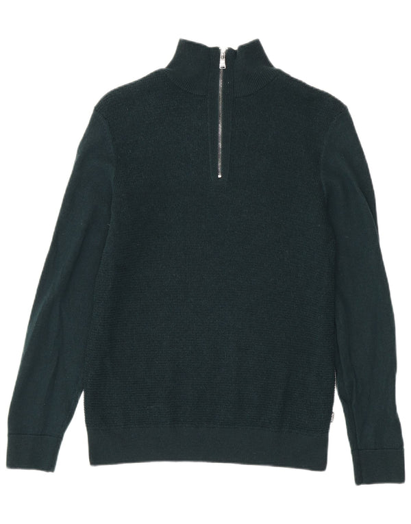 Hugo Boss Damen-Pullover mit Reißverschluss am Hals, UK 12, mittelgrüne Schurwolle