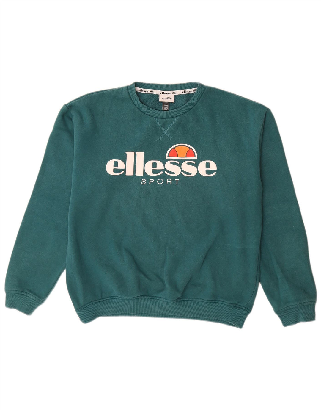 Ellesse Womens Graphic Sweatshirt Pullover UK 12 Mittelgrüne Baumwolle