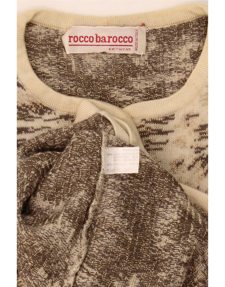 Roccobarocco Damen-Strickjacke mit abstraktem Muster, Gr. 8, Beige