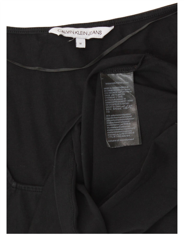 Calvin Klein Damen Graphic Top Langarm UK 14 Mittelschwarze Baumwolle