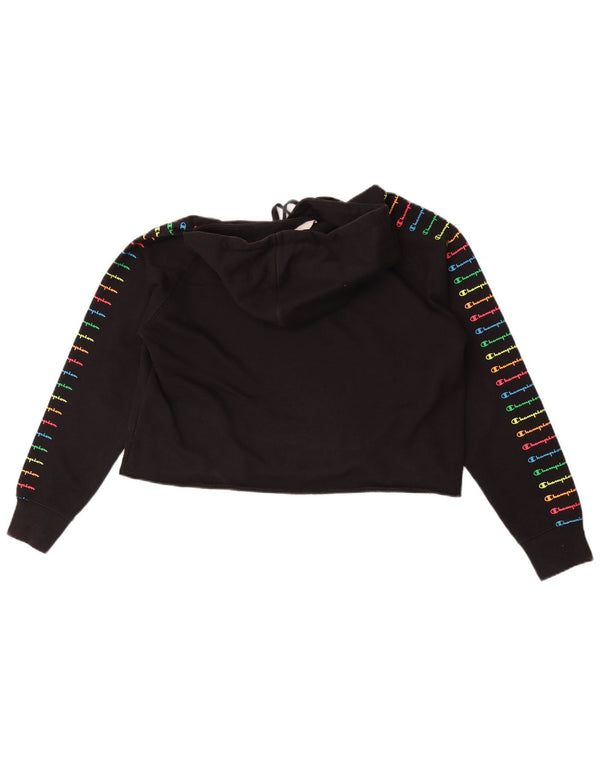 Champion Damen Crop Graphic Hoodie Pullover UK 10 Small Schwarz Baumwolle