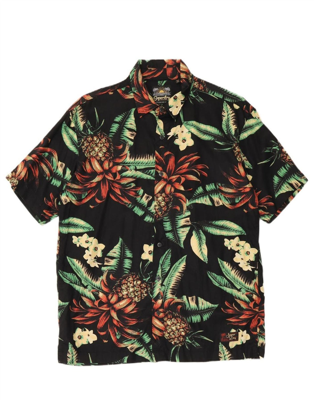 SUPERDRY Mens Short Sleeve Shirt Small Black Floral Modal