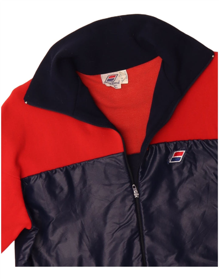 VINTAGE Herren-Trainingsanzug-Top-Jacke UK 40 Mittelrotes Colourblock-Polyamid