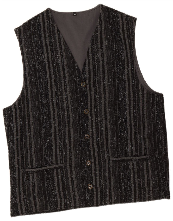 Vintage Herrenweste Medium Schwarz Gestreiftes Polyester