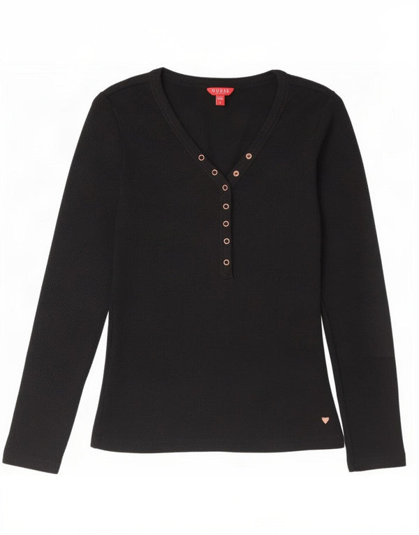 Guess Damen Top Langarm UK 12 Medium Schwarz Baumwolle
