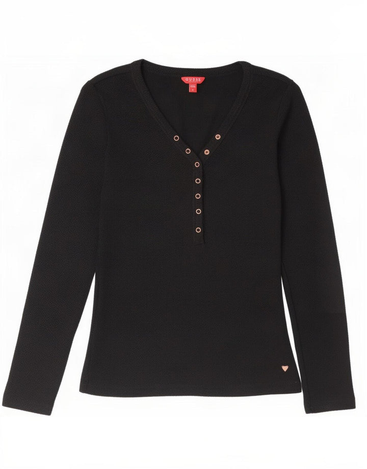 Guess Damen Top Langarm UK 12 Medium Schwarz Baumwolle