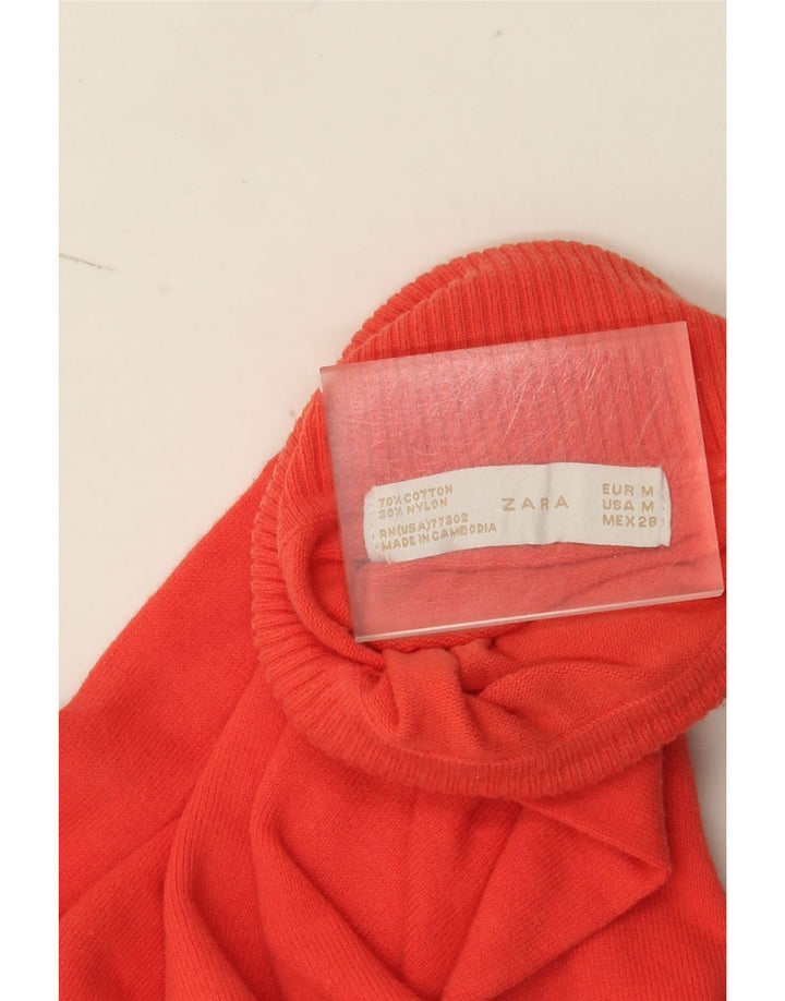 Zara Damen Crop Rollkragenpullover Pullover UK 12 Mittelorange Baumwolle