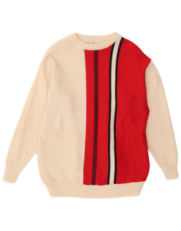 Vintage Damen Pullover mit U-Boot-Ausschnitt IT 52 2XL Weiße Colourblock-Wolle