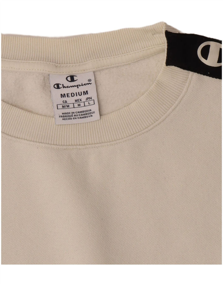 Champion Damen Crop Graphic Sweatshirt Pullover UK 14 Medium Off White