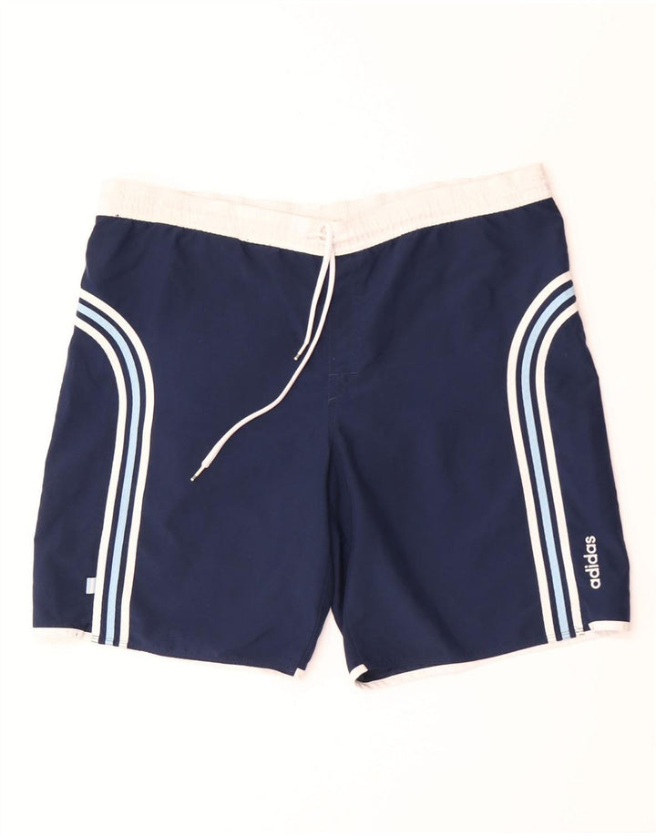 Adidas Herren-Badeshorts, groß, marineblau, gestreift, Polyester