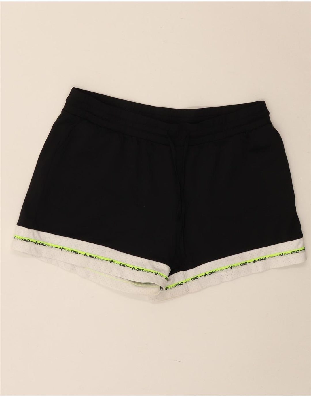 VINTAGE Grafik-Sportshorts für Damen UK 14 Large Black Colourblock