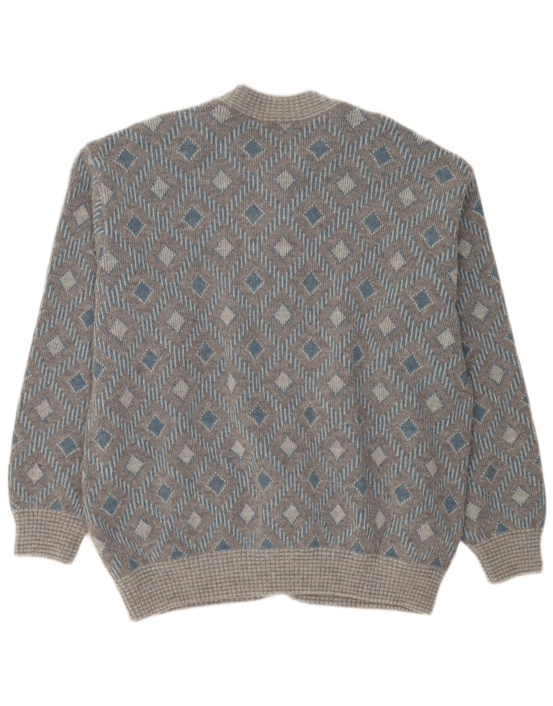 Vintage Herren Cardigan Pullover XL Grau Geometrisch