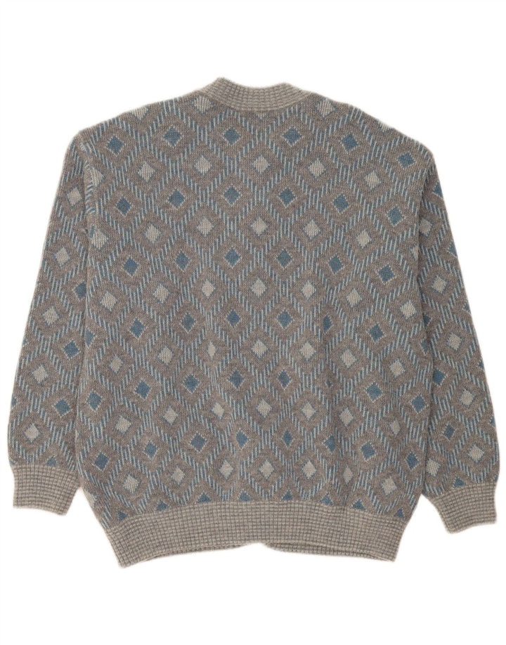 Vintage Herren Cardigan Pullover XL Grau Geometrisch