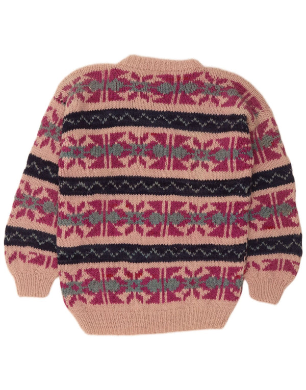 Vintage Damen Pullover mit Rundhalsausschnitt UK 16 Große rosa Fair-Isle-Wolle