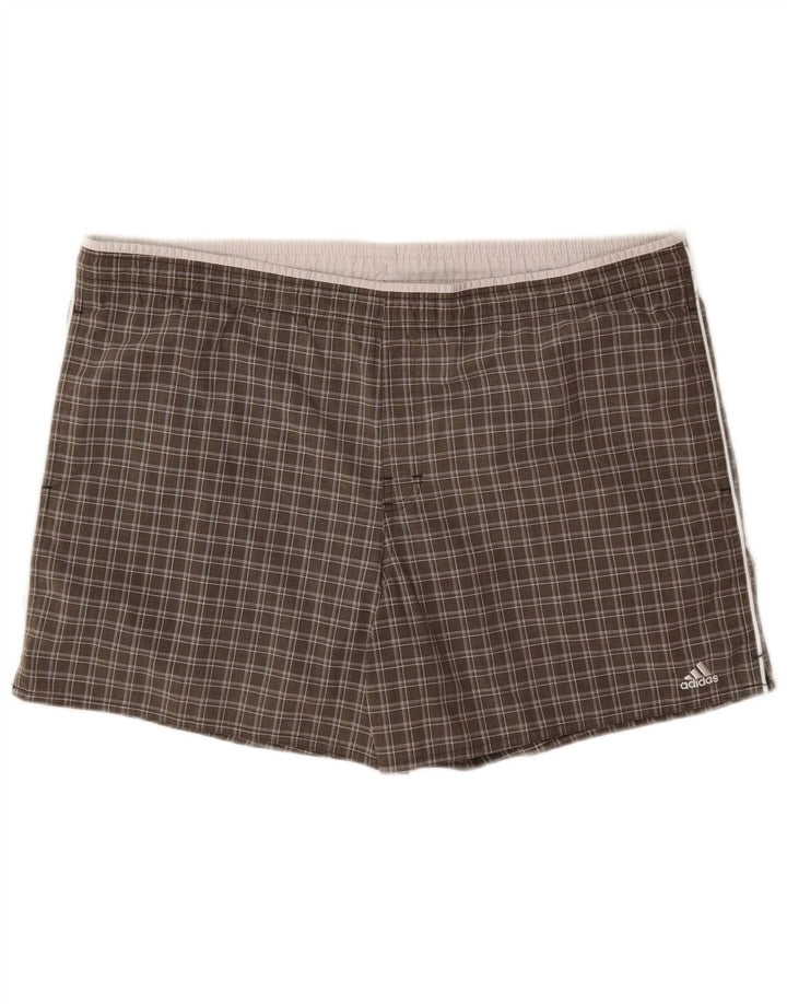Adidas Herren-Badeshorts, groß, Khaki, kariert, Polyester
