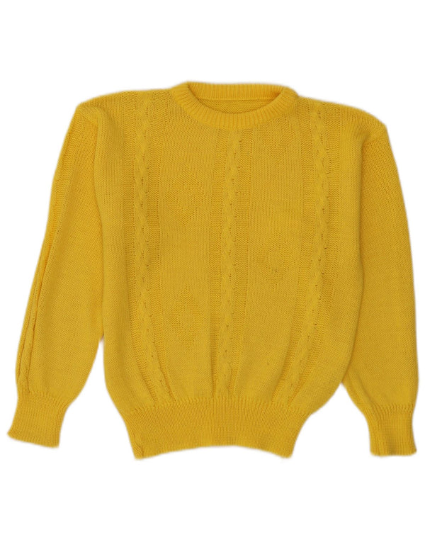 Vintage Damen Rundhalspullover Pullover UK 10 Kleine gelbe Baumwolle