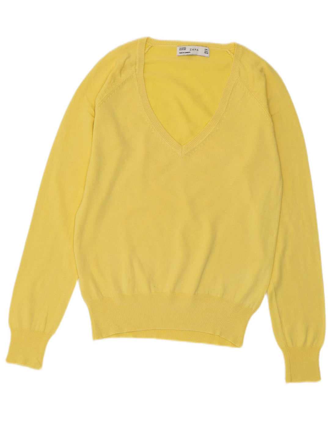 ZARA Damen-Pullover mit V-Ausschnitt, Gr. 40, Größe L, Gelb, Baumwolle