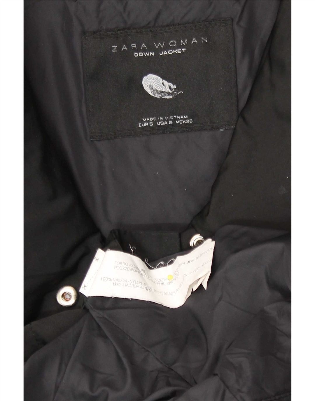 Zara Damen Wattierte Jacke UK 10 Small Schwarz Nylon
