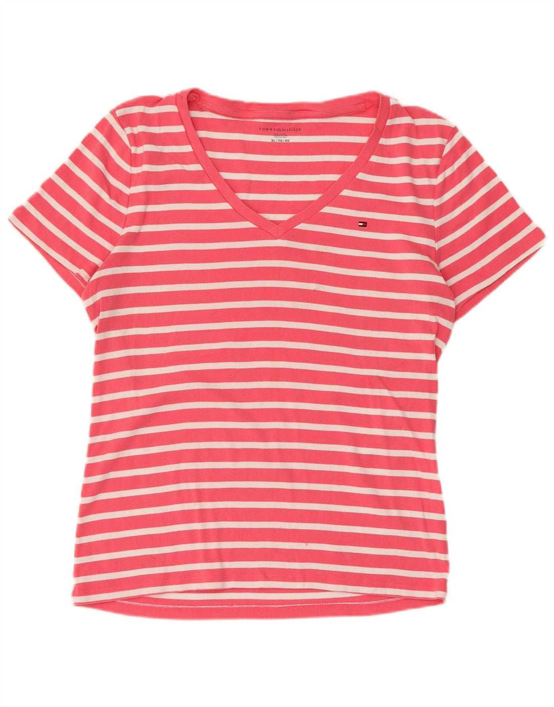 TOMMY HILFIGER Damen T-Shirt Top UK 18 XL rosa gestreift Baumwolle