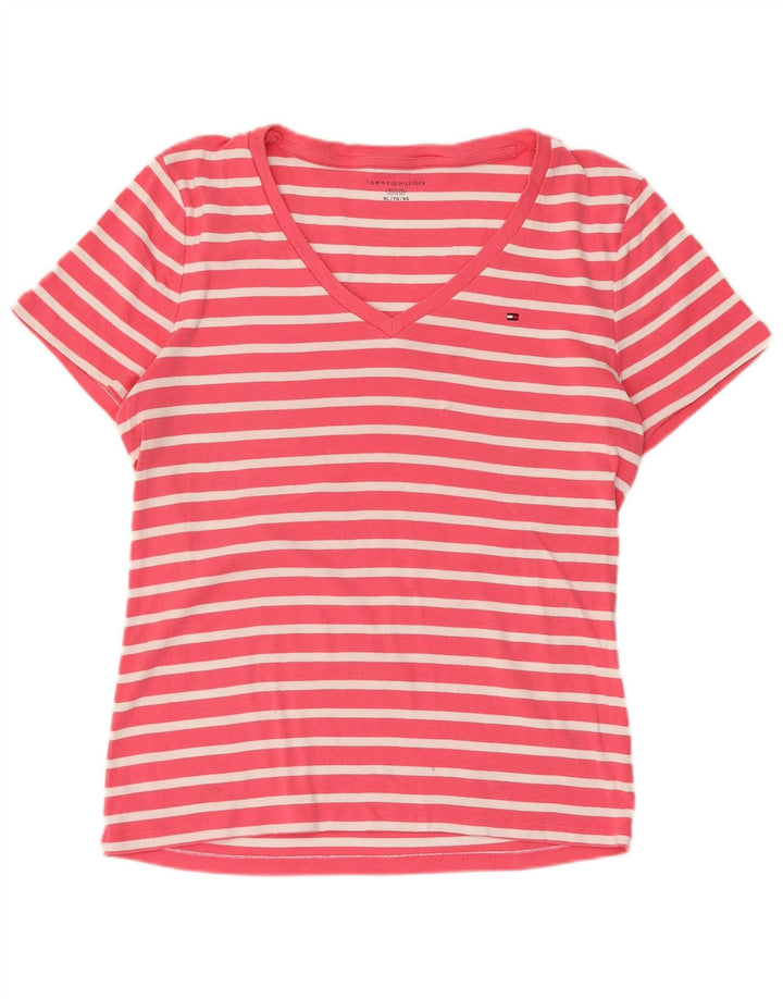 TOMMY HILFIGER Damen T-Shirt Top UK 18 XL rosa gestreift Baumwolle