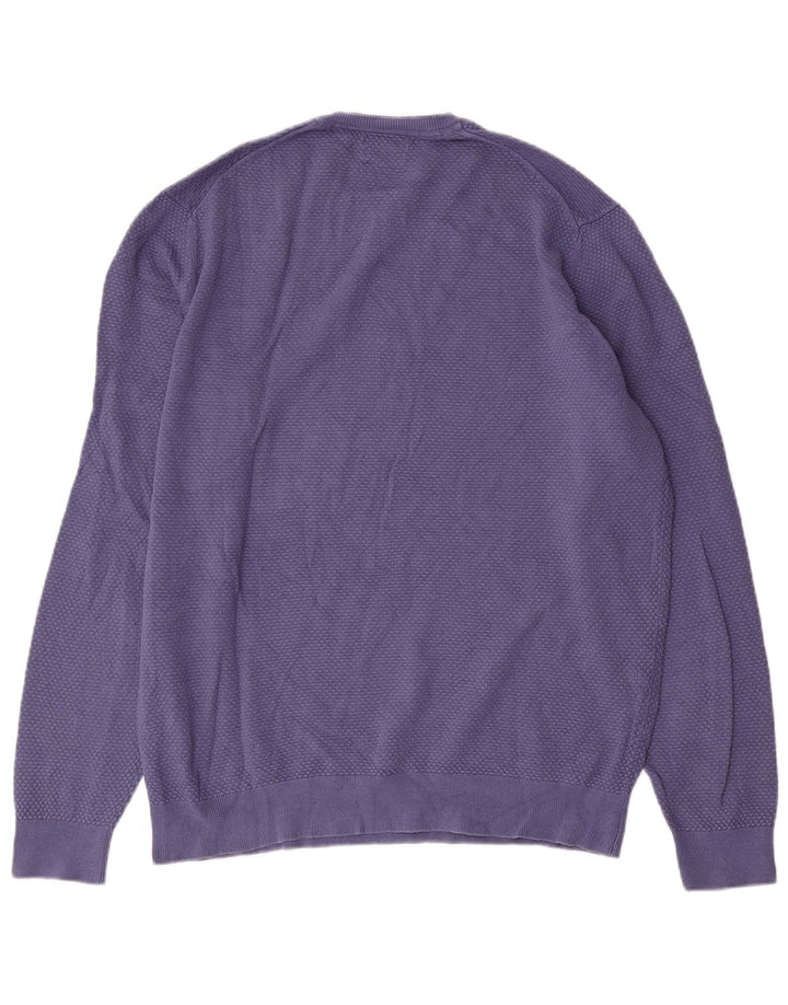 Massimo Dutti Herren-Pullover mit Rundhalsausschnitt, XL, blaue Baumwolle