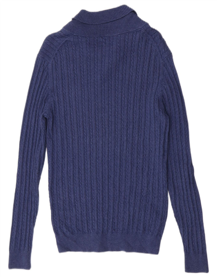 Massimo Dutti Damen-Pullover mit Schalkragen, Gr. 18, XL, blaue Baumwolle