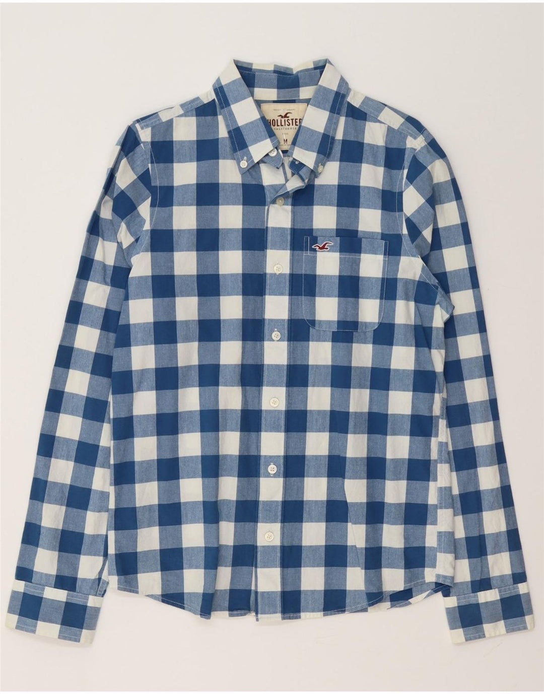 Hollister Herrenhemd aus mittelblauer Gingham-Baumwolle