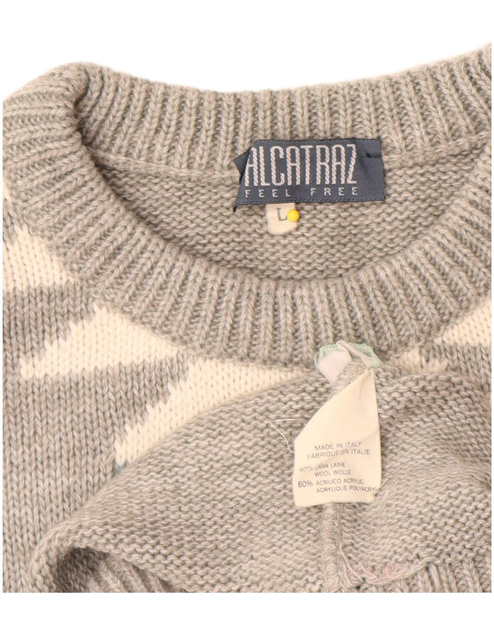 Alcatraz Herren-Pullover mit Rundhalsausschnitt, große graue geometrische Wolle