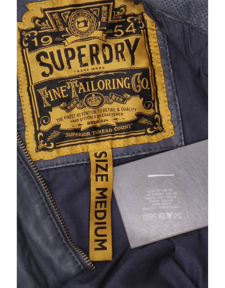Superdry Damen-Lederjacke mit Kapuze, UK 14, mittleres marineblaues Leder