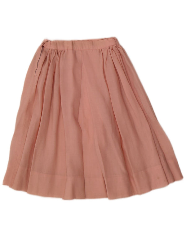 Vintage Damen Faltenrock in A-Linie W20 2XS Rosa Blumen