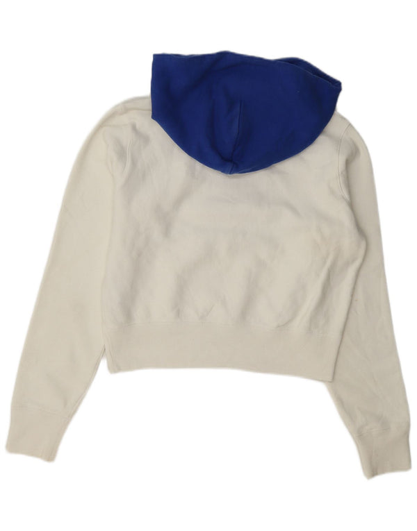 Champion Damen Crop Graphic Hoodie Pullover UK 14 Mittelweiß Farbblock