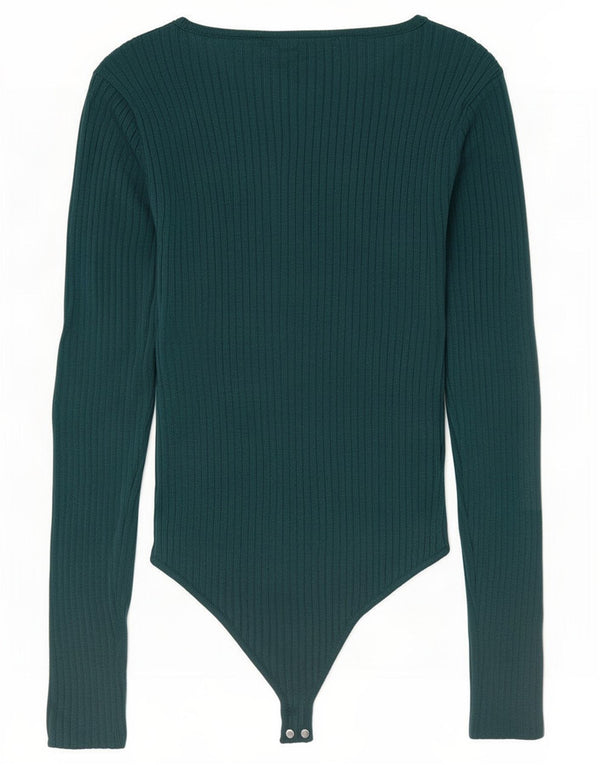Abercrombie & Fitch Damen Langarm-Body UK 14 Mittelgrüne Viskose