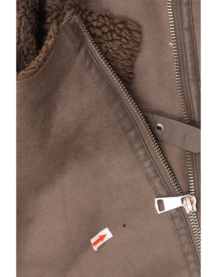 Zara Damen Sherpa Übergroße Bikerjacke UK 10 Small Braun