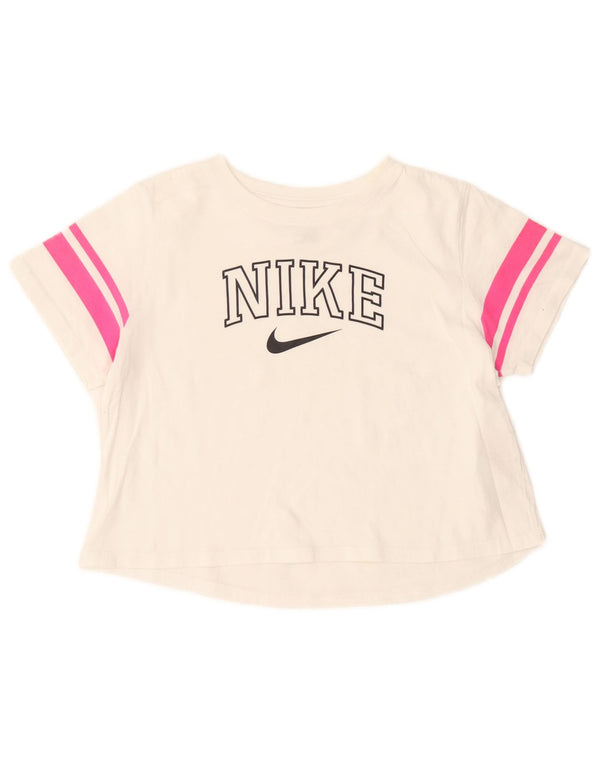 Nike Crop Graphic T-Shirt für Mädchen, 12–13 Jahre, Größe L, Weiß, Farbblock