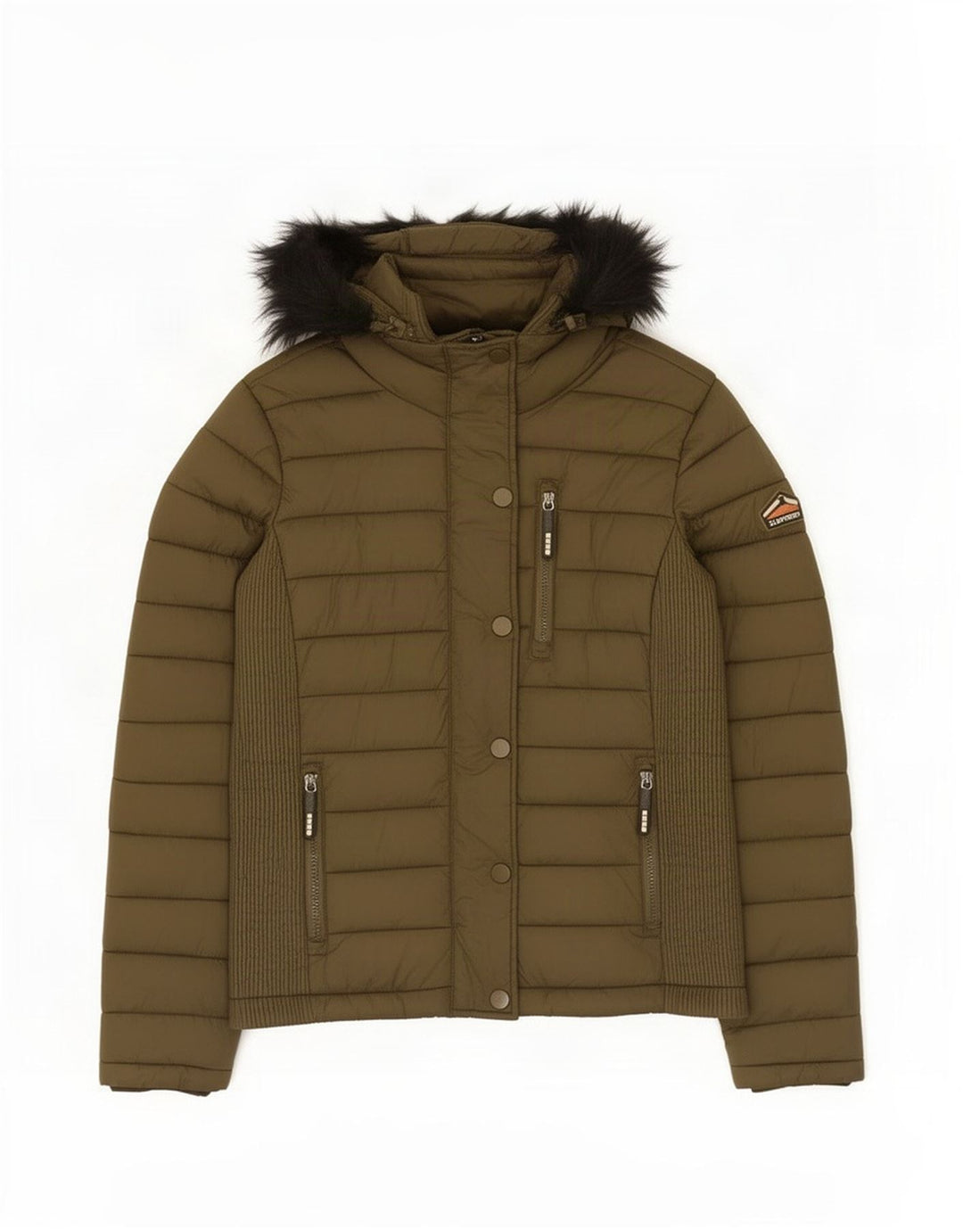 Superdry Wattierte Jacke mit Kapuze für Damen, UK 14, Medium Khaki, Nylon
