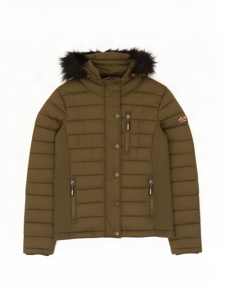 Superdry Wattierte Jacke mit Kapuze für Damen, UK 14, Medium Khaki, Nylon