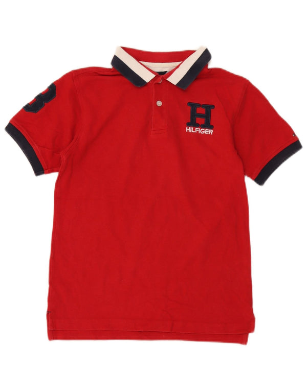 Tommy Hilfiger Boys Graphic Polo Shirt 12-13 Years Medium Red Colourblock