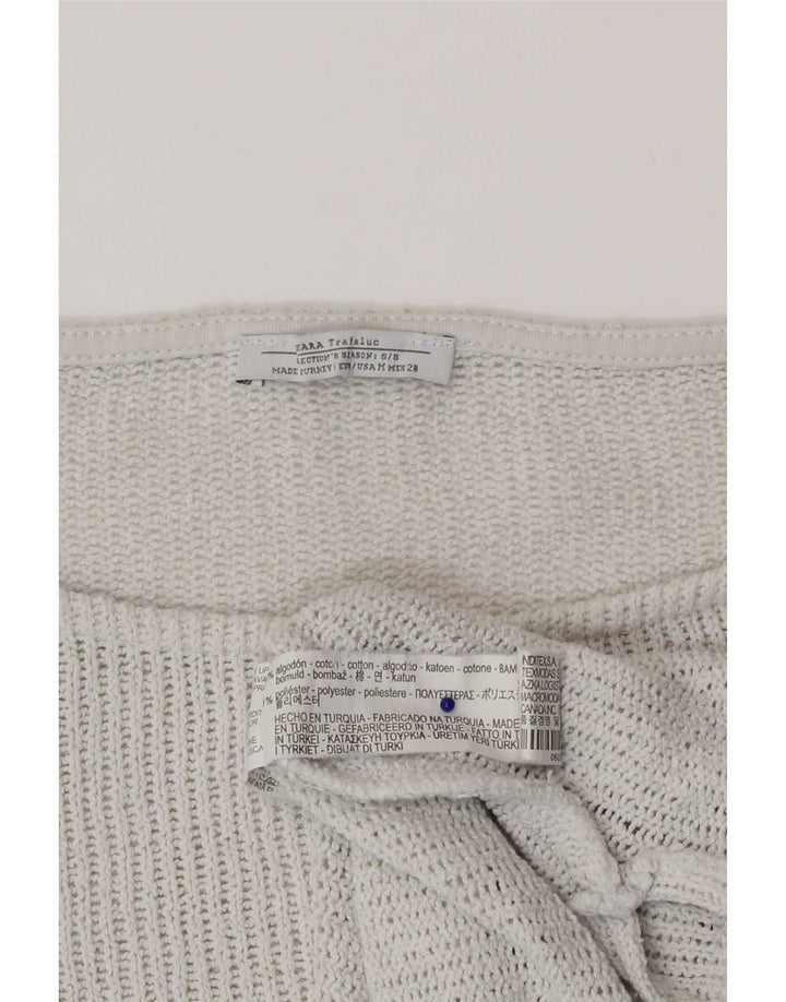 Zara Damen-Top, 3/4-Ärmel, UK-Größe 12, mittelweiße Baumwolle