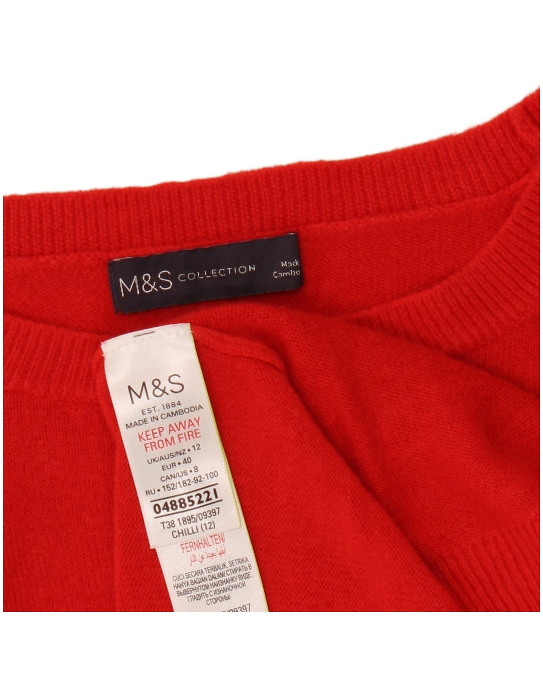 Marks & Spencer Damen Crop Pullover mit Rundhalsausschnitt, UK 12, Mittelrot