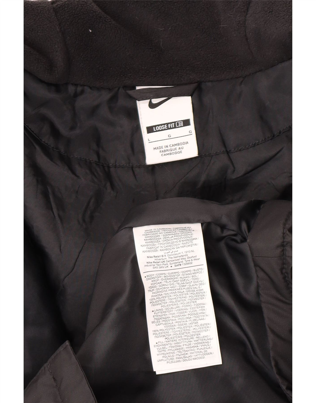 Nike Herren Graphic Hooded Wattierter Mantel UK 40 Large Schwarz Polyester