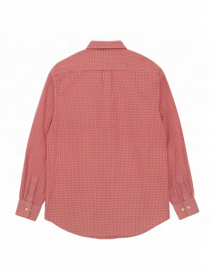 Benetton Herrenhemd aus mittelroter Gingham-Baumwolle