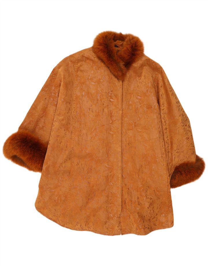 Vintage Damen Wildledermantel mit 3/4-Ärmeln, Einheitsgröße, braunes Leder